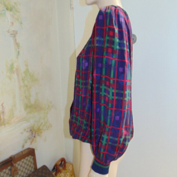 Vintage Anne Crimmins For Umi Collections Blouse Silk Abstract Geometric 10 Boho - Picture 3 of 12